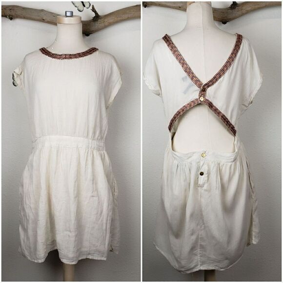 MNG mango boho embroidered mini dress open back - Picture 1 of 8